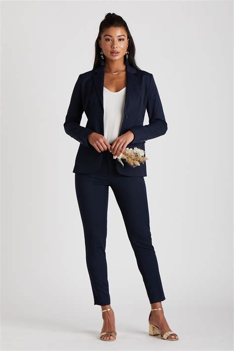 women's trendy navy pant suits.